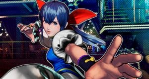 Personnage de jeu vidéo en position d'attaque dynamique.