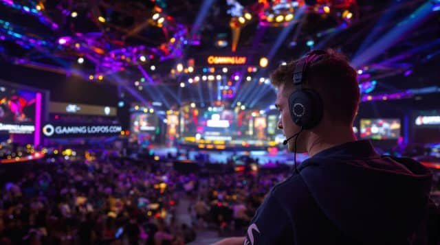 6cb99fe5 edc5 4999 ba7b fd4b50b18a17 0 Gamer at esports tournament with crowd