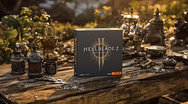86205624 b4a2 4414 b3e9 40fb84556a70 0 Hellblade 2 Collector's Edition box on a wooden table with antique objects.