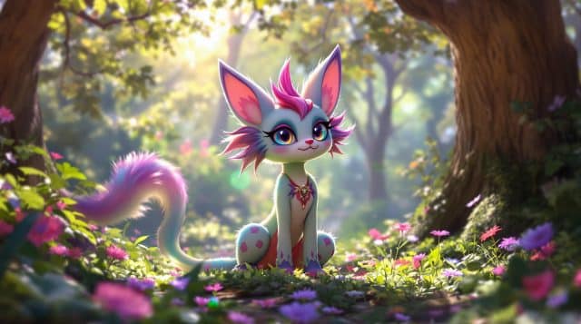 bdce861a db6b 4ddd bcac 74ddbef17051 0 Cute colorful creature in a forest setting.