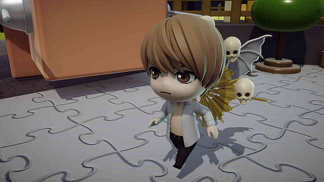 Personnage chibi avec ailes et crânes.