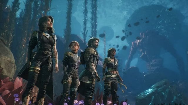 découvrez comment atteindre l'isle des yeux dans l'expédition clair obscur Groupe d'aventuriers sous l'eau avec créature géante.