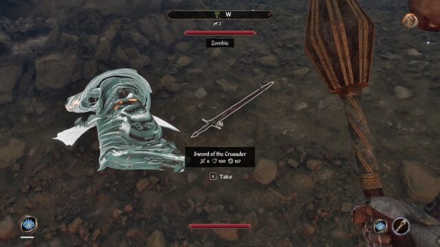 Épée et zombie dans un jeu.