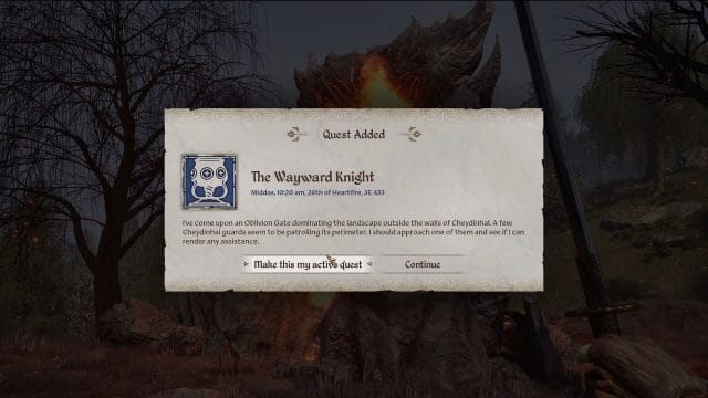 découvrez comment réussir la quête du chevalier errant dans oblivion Capture d'écran de quête ajoutée dans un jeu vidéo.