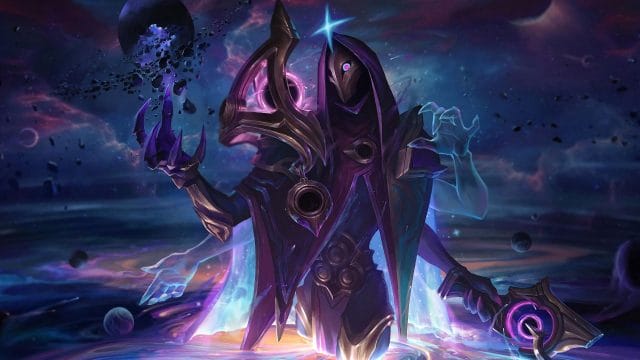 découvrez la réponse secrète de loldle 1039 : vous allez Personnage magique avec cape et cosmos en arrière-plan.