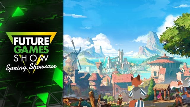 découvrez le jeu qui marie robin des bois et la Affiche du Future Games Show avec village animé.