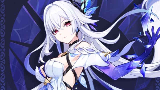 découvrez les 5 personnages genshin impact qui s’associent parfaitement à Illustration de personnage animé avec cheveux blancs et décor bleu.