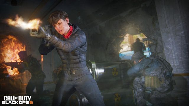 Personnage de jeu vidéo en pleine action.