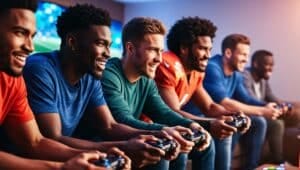 Des amis jouent aux jeux vidéo ensemble.