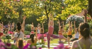 Yoga class in a park