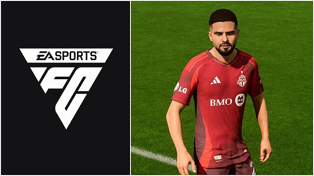 ea fc 25 : insigne en tots sbc ? voici Logo EA Sports FC et joueur en maillot rouge.