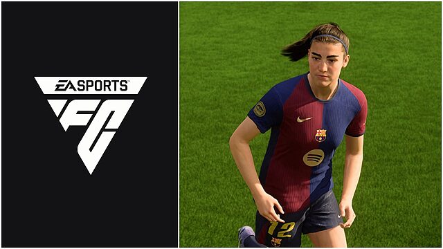 ea fc 25 : patri guijarro tots sbc fuite, stats Joueuse de football sur le terrain, logo EA Sports.