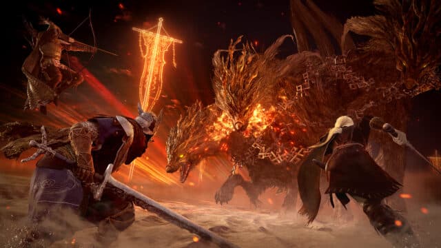 elden ring nightreign : 5 révélations surprenantes à ne pas Combat épique contre un monstre enflammé.