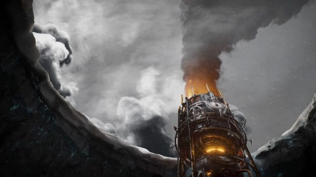 frostpunk 1886 : découvrez le remake captivant qui va tout Générateur de chaleur entouré de neige et de fumée.