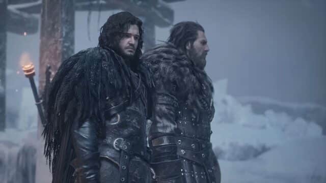 game of thrones kingsroad : 7 astuces à connaître absolument Deux personnages vêtus de noir dans la neige.
