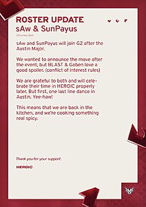 L'annonce d'Heroic sur X - Source : X / Heroic