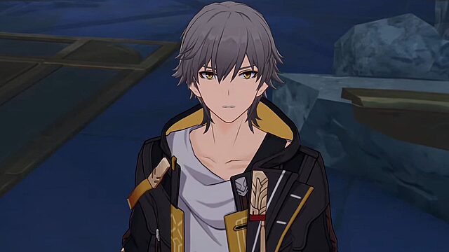 honkai star rail 3.5 : hysilens, cerydra… ce leak va Personnage animé avec cheveux gris et veste noire.