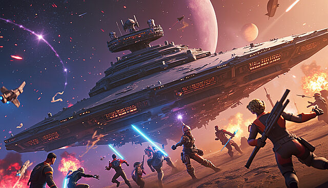 l'assaut du destroyer stellaire : explorez l'épique bataille galactique de fortnite ! plongez dans l'univers de fortnite avec 'l'assaut du destroyer stellaire' ! vivez une bataille galactique épique, riche en action et en stratégie. rejoignez vos amis pour défendre l'univers et découvrez des récompenses incroyables dans cet affrontement interstellaire palpitant !