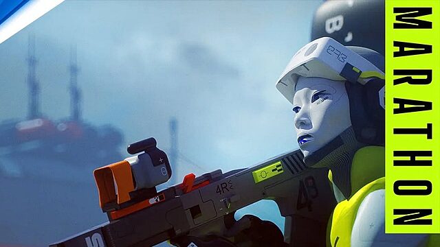 marathon de bungie repoussé ? voici la raison inattendue... Personnage futuriste tenant une arme, texte 'Marathon'.