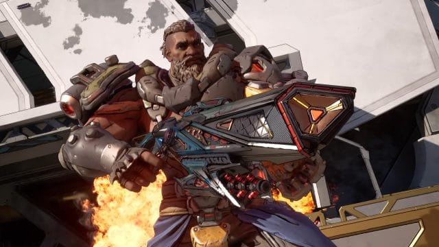 ne ratez pas le state of play de borderlands 4 Personnage futuriste avec armure et arme devant explosion.
