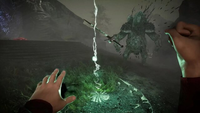 obtenir le sort Épine de merlin dans tainted grail : Jeu vidéo, main utilise magie contre monstre.