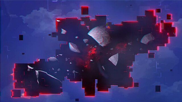Effet numérique pixels rouges et bleus.