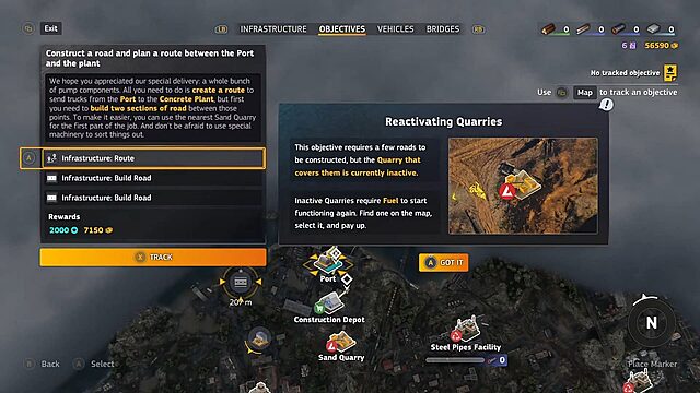 roadcraft : activer la carrière de sable, l'astuce à connaître Objectif de construction de route sur carte de jeu.