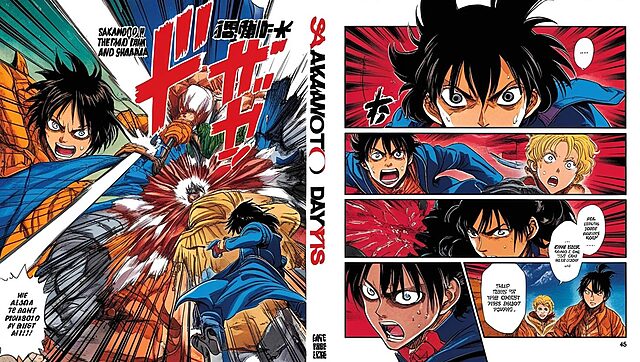 sakamoto days (1) Personnage de manga engagé dans un combat dynamique.