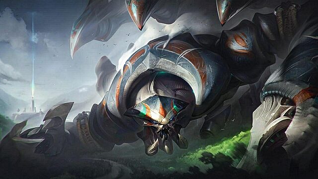 si la lumière va si vite dans lol, voici pourquoi Créature robotique géante menaçante dans un paysage fantastique.