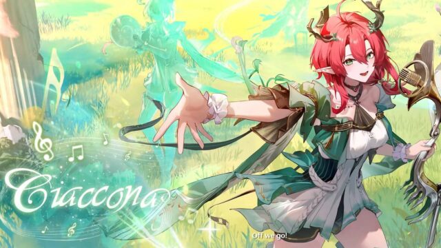 top 5 des Échos indispensables pour ciaccona dans wuthering waves Personnage animé avec robe verte et cheveux rouges.