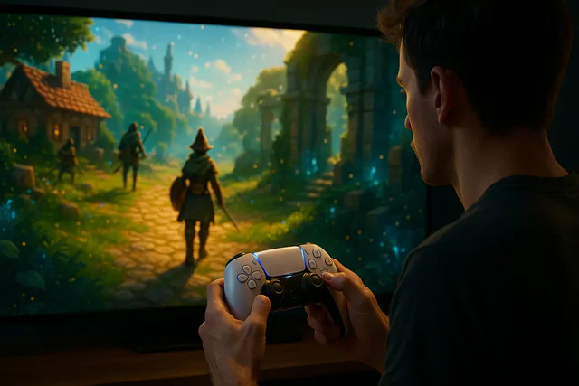 demo octopath traveler 0 sur ps5 3h gratuites Personne jouant à un jeu vidéo fantastique sur téléviseur.