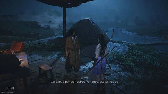 oddities melodies of peace dans where winds meet : voici Personnages discutant sous la lune dans un jeu vidéo.