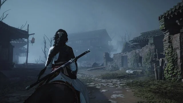 where winds meet: maîtrisez les puzzles meow meow verdant wilds Personne à cheval dans un village en ruines