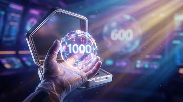 1000 digital units unlocked Nombre 1000 dans un cristal lumineux.