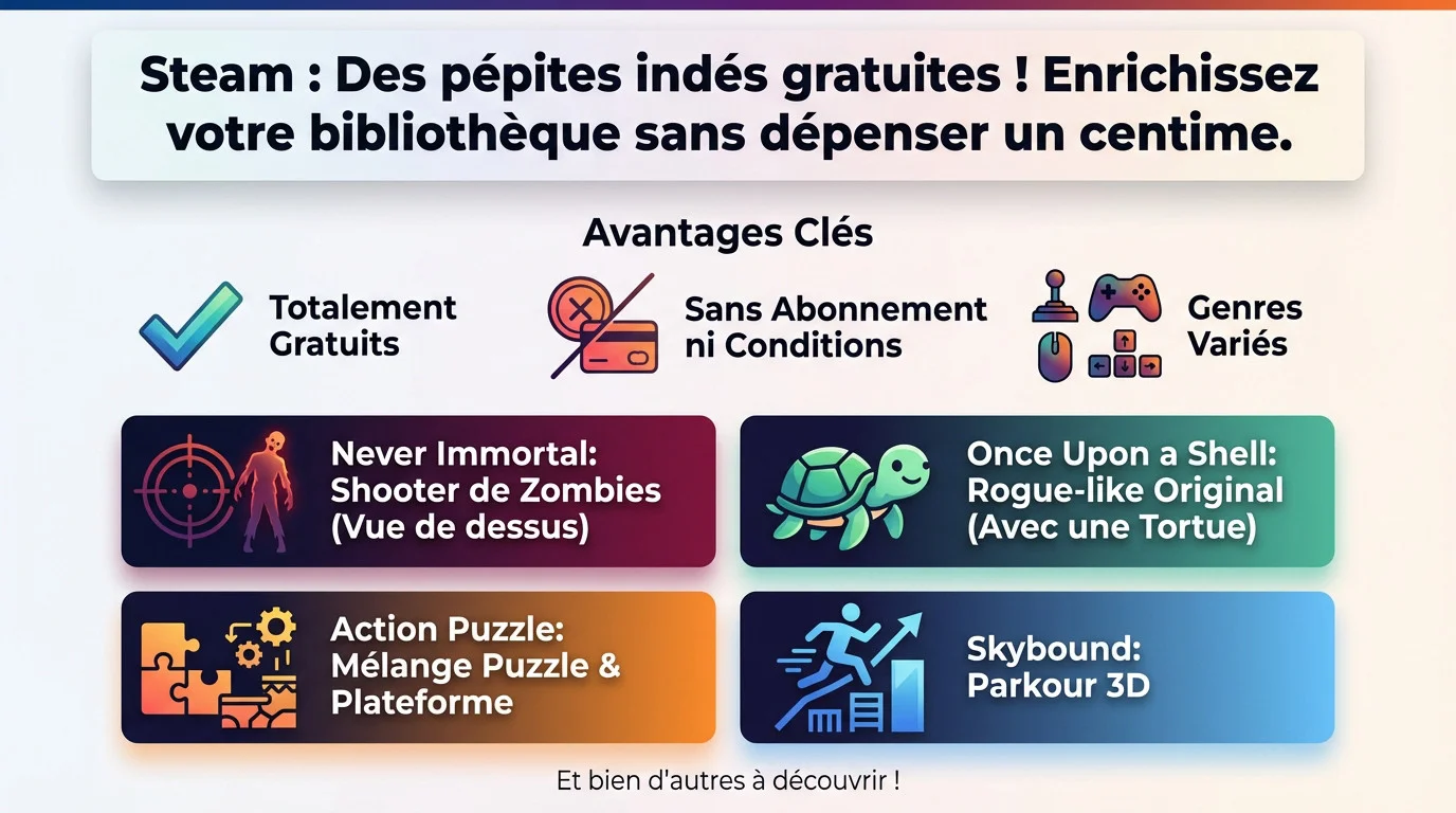 Sélection variée de jeux indépendants gratuits disponibles sur Steam