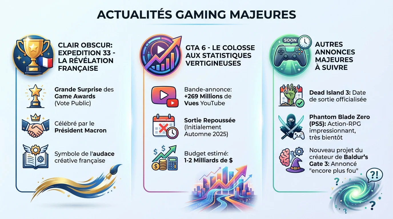 Actualités jeux vidéo majeures : Clair Obscur triomphe et GTA 6 bat des records
