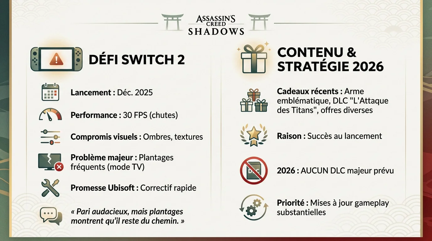 Assassin's Creed Shadows sur Switch 2 et stratégie de contenu futur