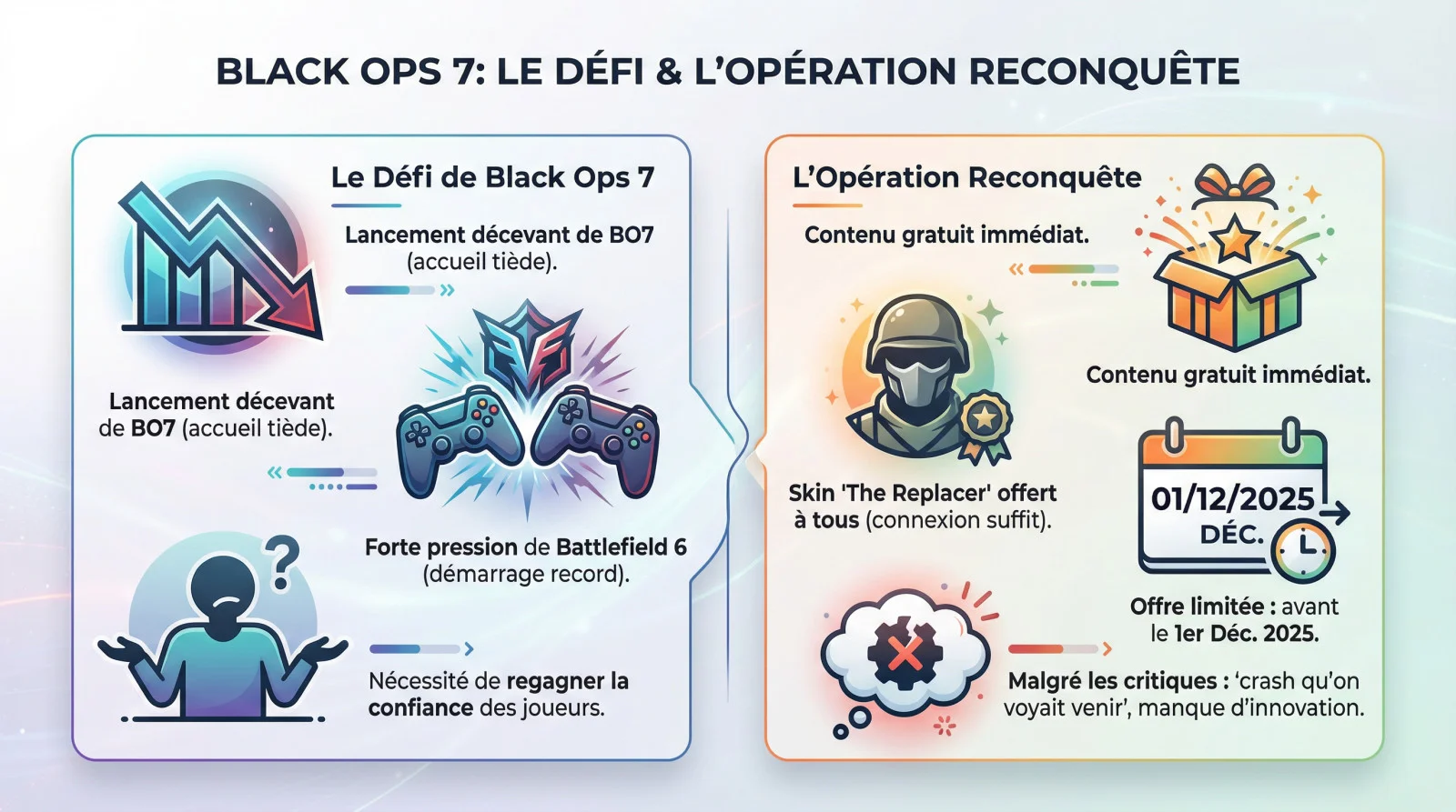 Opérateur de Black Ops 7 prêt au combat illustrant la stratégie de reconquête du jeu