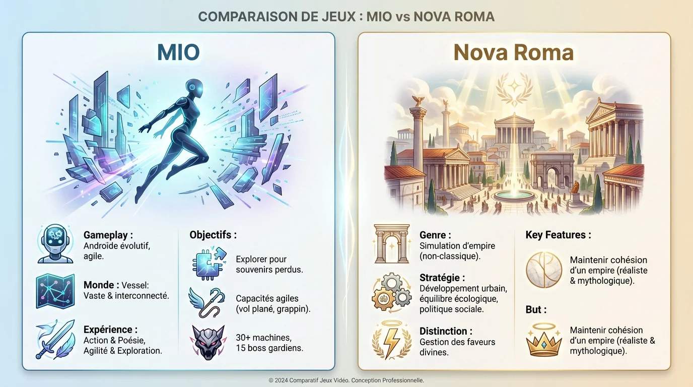 Comparaison visuelle des univers de MIO Memories in Orbit et Nova Roma