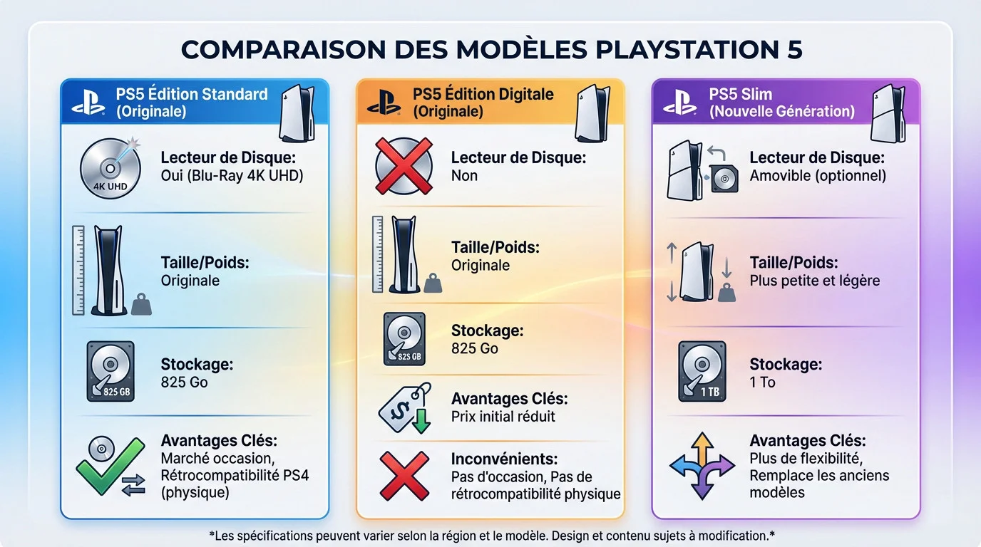 Comparaison visuelle des différents modèles de la console PlayStation 5
