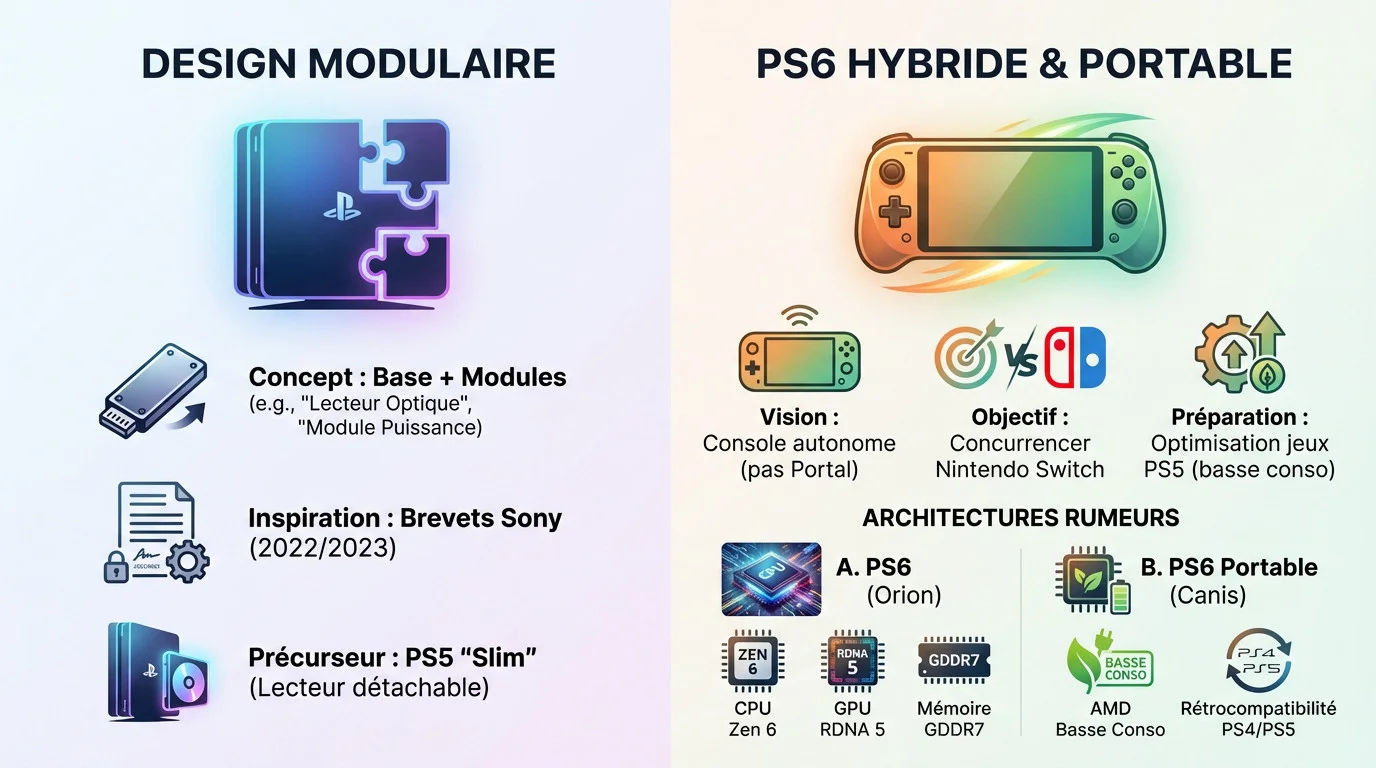 Concept artistique d'une future PlayStation 6 au design modulaire et hybride