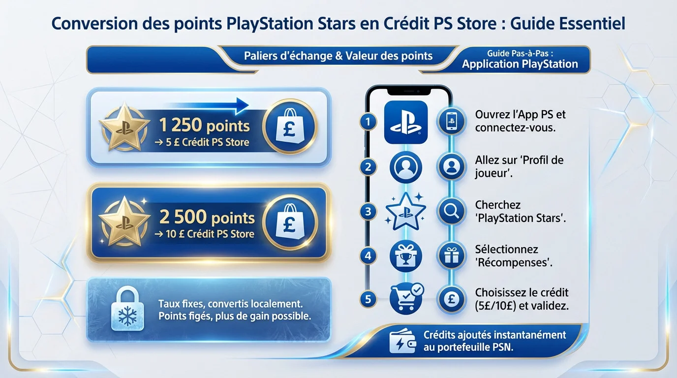 Interface de l'application PlayStation pour échanger les points stars contre des crédits