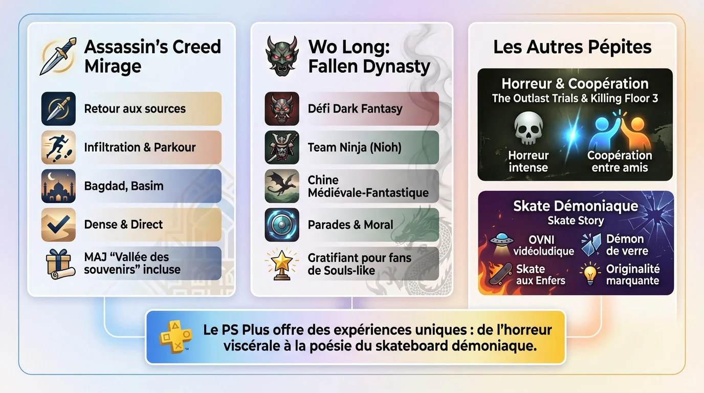 Analyse des jeux PS Plus de décembre : Assassin's Creed Mirage et Wo Long