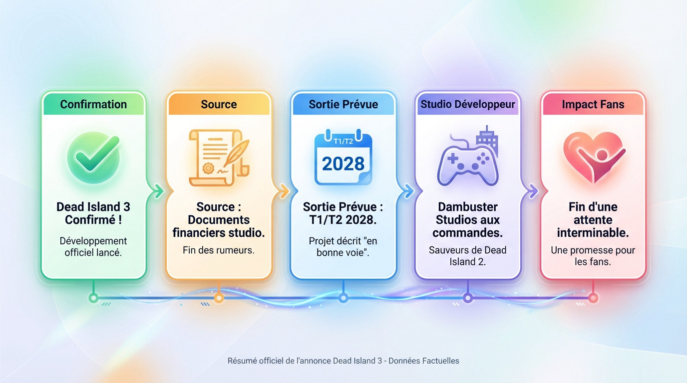 Infographie résumant l'annonce officielle du développement de Dead Island 3 et sa fenêtre de sortie