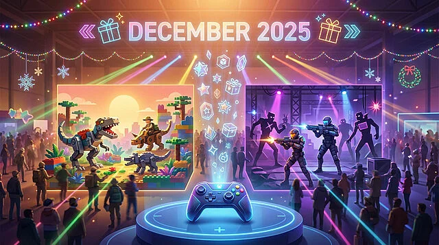 Événement gaming décembre 2025 avec décorations festives.