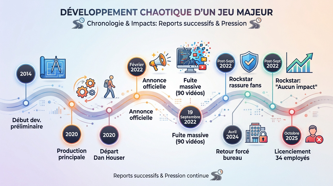 Développement chaotique de GTA 6 marqué par des fuites et une pression interne
