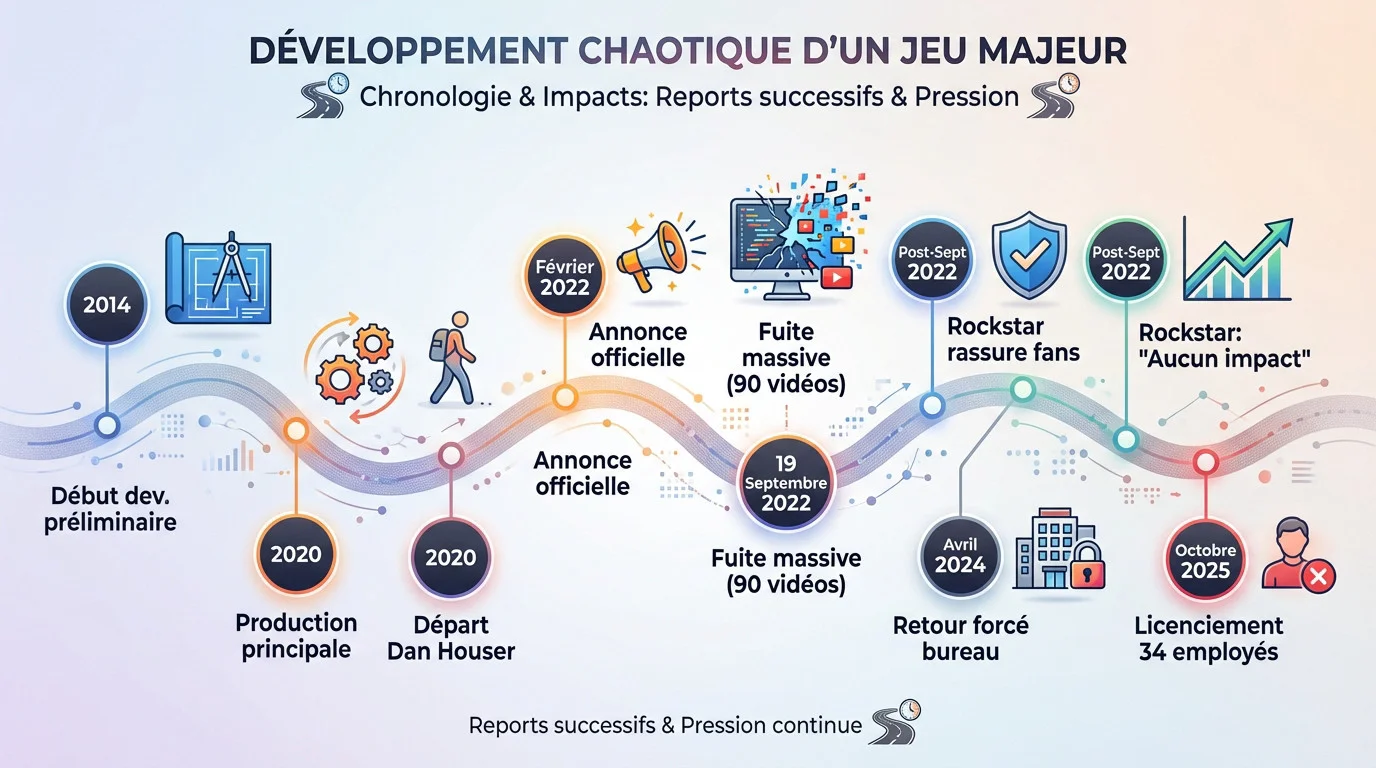 Développement chaotique de GTA 6 marqué par des fuites et une pression interne