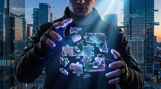digital weaver manipulating fragmented reality