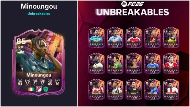 ea fc 26 : unbreakables georgi minoungou, défis et récompenses Cartes joueurs FC26 Unbreakables, statistiques et positions.