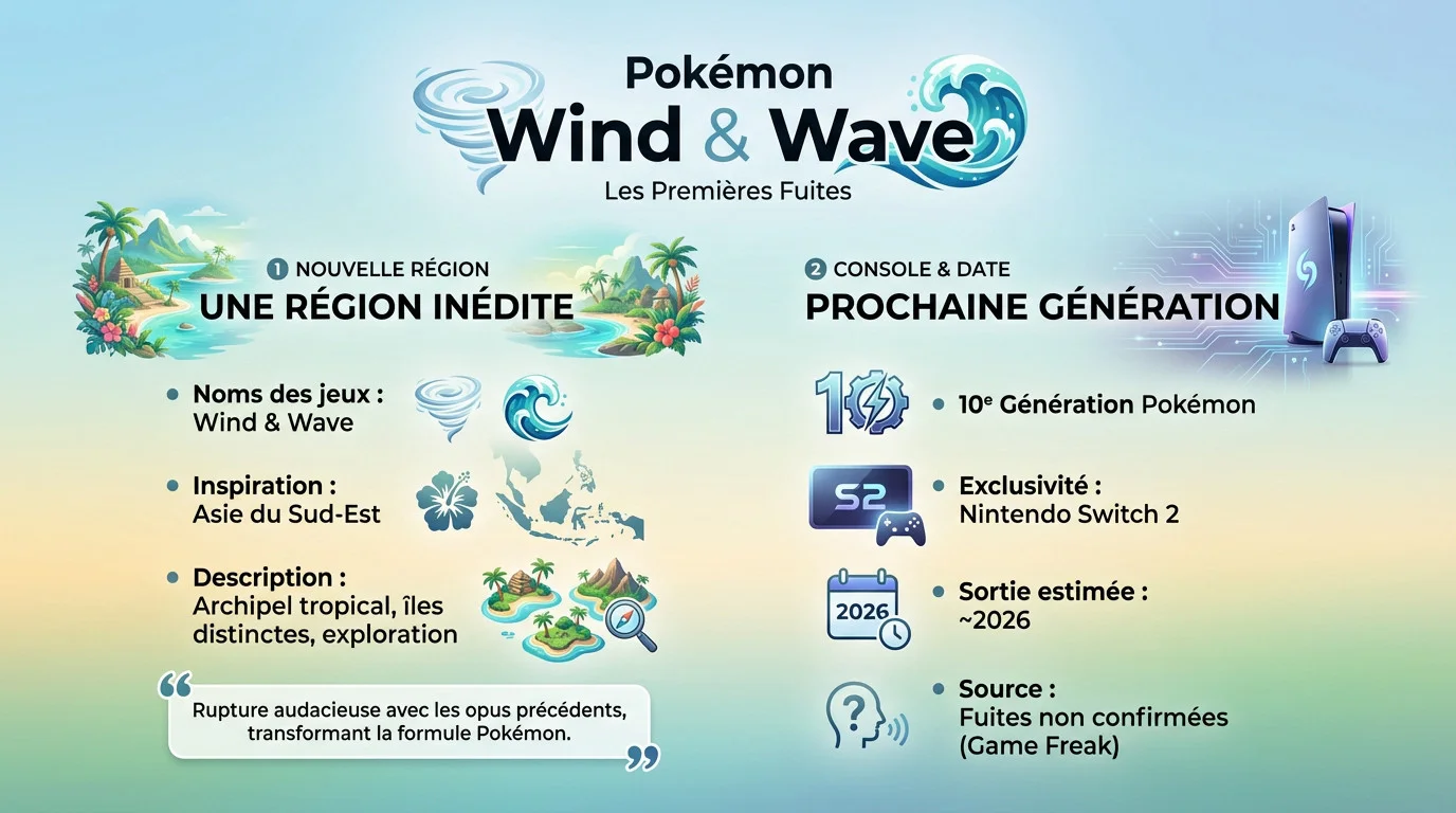 Concept art supposé de la région tropicale de Pokémon Wind et Wave sur Switch 2